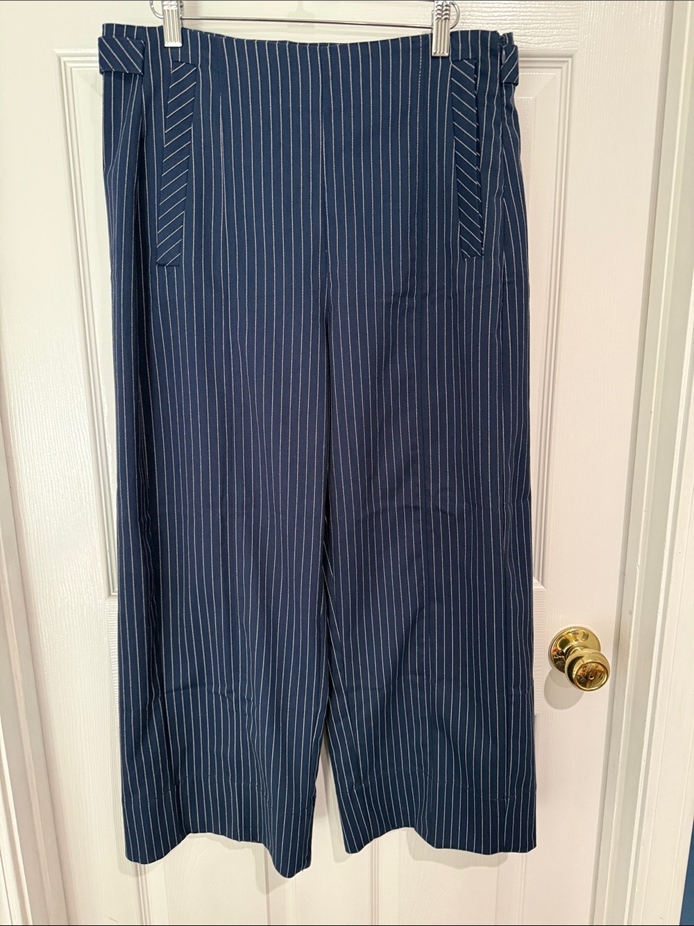 Free People Navy Pinstripe Wide-Leg Chinos